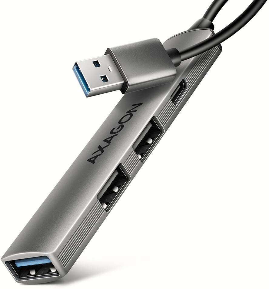 HUB USB Axagon HUE-STA, 4x USB ALU STRIP hub, 1x USB-A 5Gbps, 2x USB-A & 1x USB-C 480Mbps, kabel USB-A 12cm