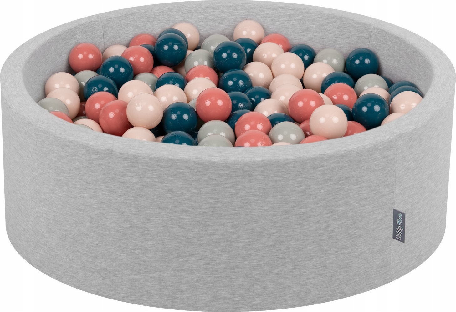 KiddyMoon Suchy basen okrągły z piłeczkami 7cm jasnoszary: ciemny turkus-pastelowy beż-zielonoszary-łososiowy 90x30cm/300piłek Zabawka basen piankowy