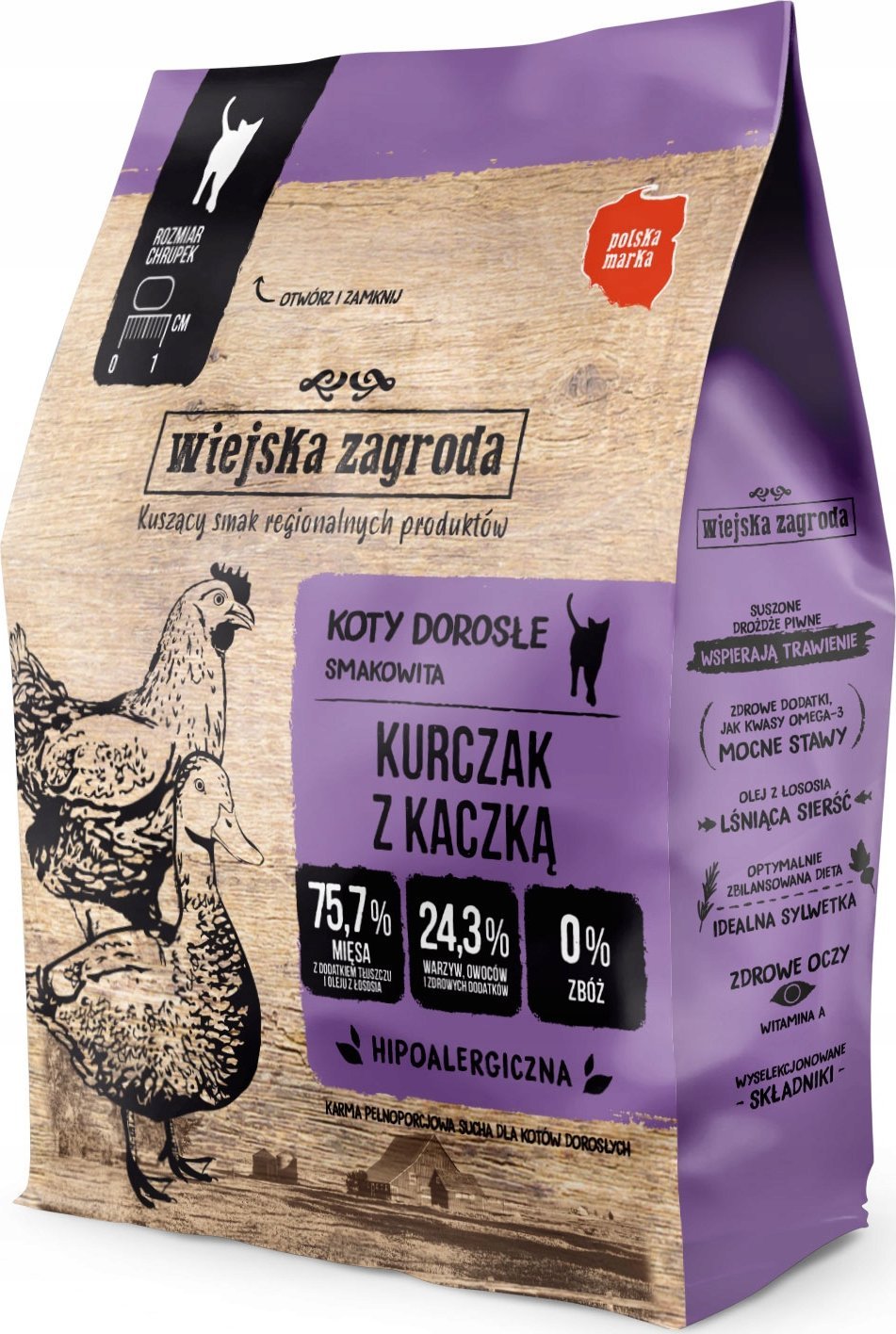 Wiejska Zagroda Karma sucha dla kota Kurczak z kaczką (dorosły) 400g