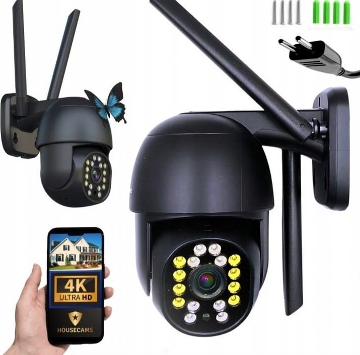 Zewnętrzna Kamera WIFI Obrotowa 8MPx ŚLEDZENIE ~360 stopni UHD NAGRANIA SD [V-7 Elegant Black]