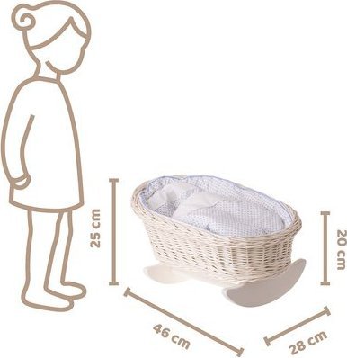 WickerPL Bujane ŁÓŻECZKO KOŁYSKA Z WIKLINY DLA LALEK Z POŚCIELĄ 46X28 H 20/25 CM