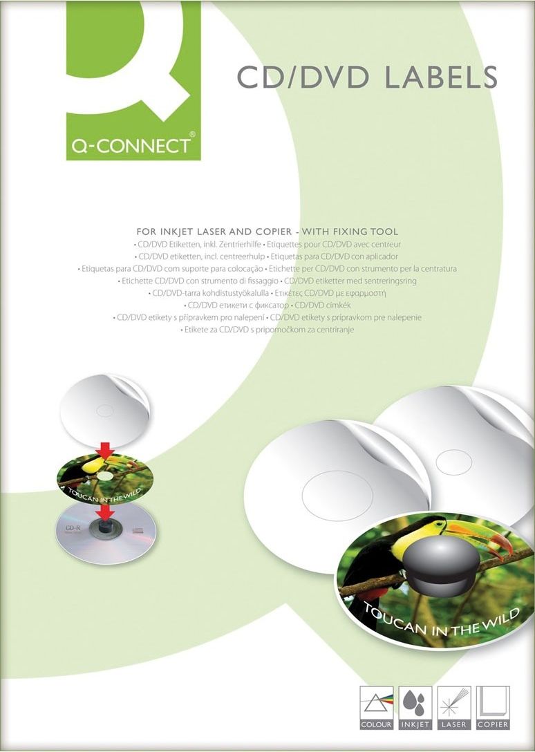 Q-Connect Etykiety na płyty CD/DVD Q-CONNECT, średnica 117mm, okrągłe, białe