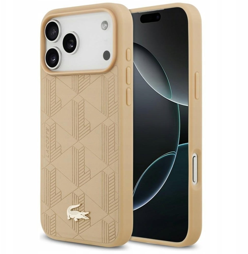 Etui Lacoste Nomograme Gold Logo MagSafe do iPhone 17 Pro Max beżowy