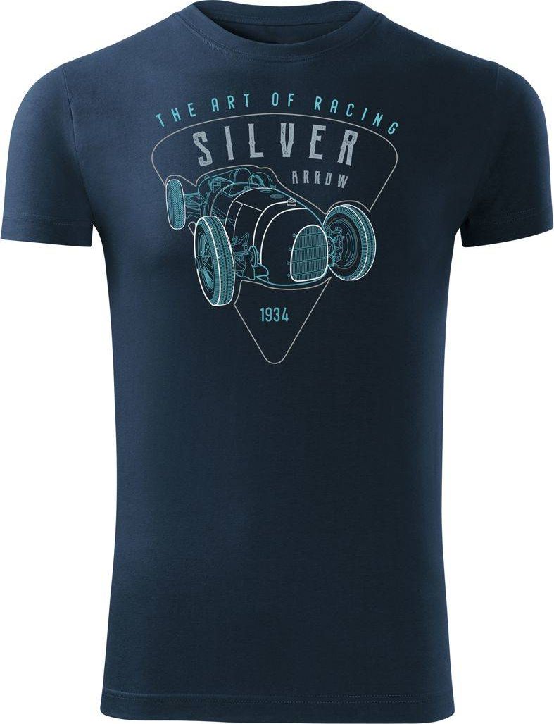 Topslang Koszulka z samochodem F1 Silver Arrow Formuła 1 męska granatowa SLIM XL