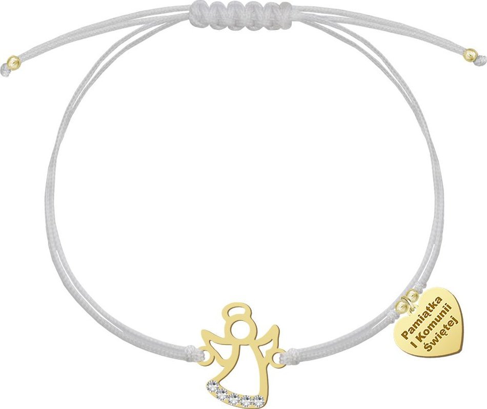 Radziszewska Jewellery Bransoletka z Aniołkiem srebro pozłacane sznurek GRAWER GRATIS
