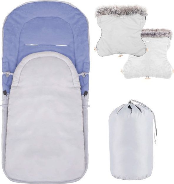 Springos Śpiworek do wózka 4w1, mufka, śpiwór do sanek, gondoli z torbą 90 cm szaro-niebieski UNIWERSALNY