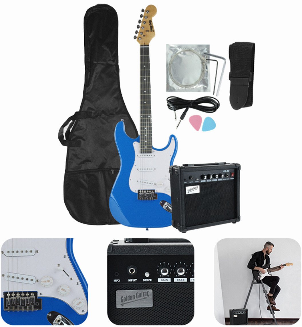 Gitara elektryczna - kompletny zestaw - Golden Guitar STEG-20 Niebieska Stratocaster one size