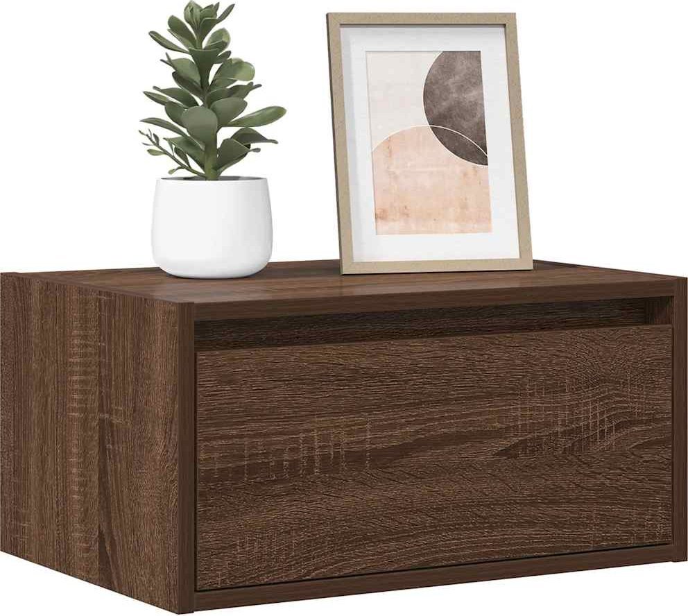 vidaXL Wisząca szafka nocna z podświetleniem LED, brązowy dąb