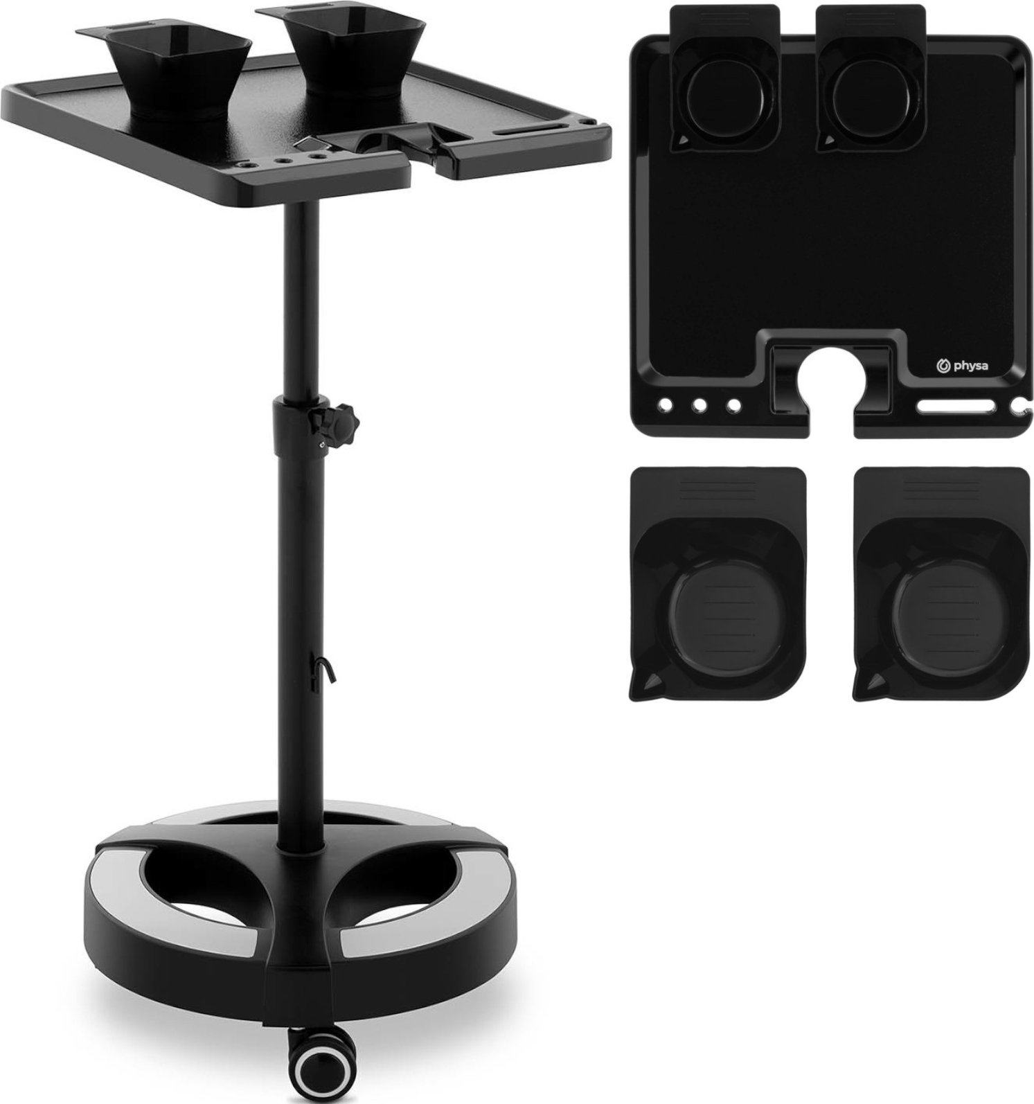 Physa Wózek pomocnik fryzjerski regulowany 400 x 400 mm + 2 miski Wózek pomocnik fryzjerski regulowany 400 x 400 mm + 2 miski