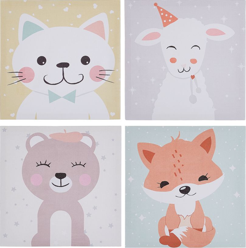 Beliani Zestaw 4 obrazów na płótnie 30 x 30 cm kolorowy BOMBI