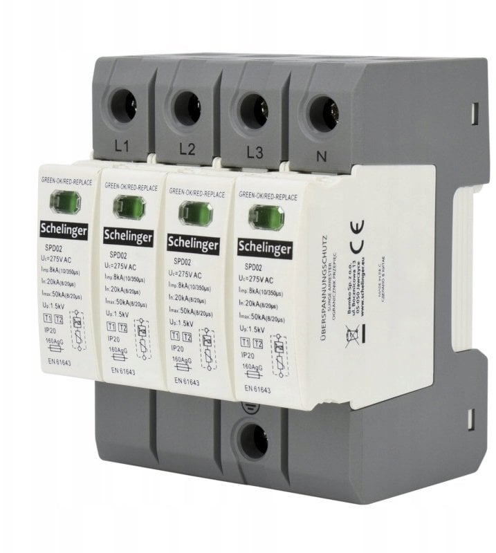 OGRANICZNIK PRZEPIĘĆ 4P 8kA(10/350) KLASA Typ T1+T2 SCHELINGER A51-SPD02-4P