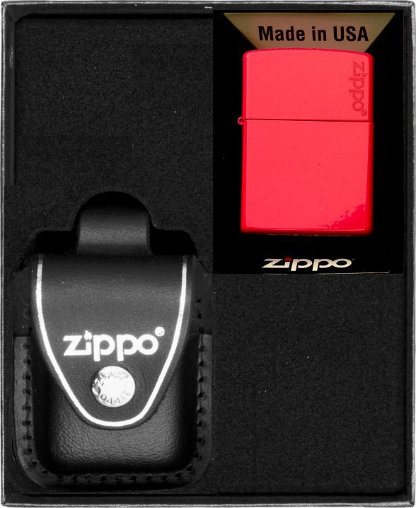 Zestaw ZIPPO Zapalniczka RED MATTE LOGO Prezentowy No3