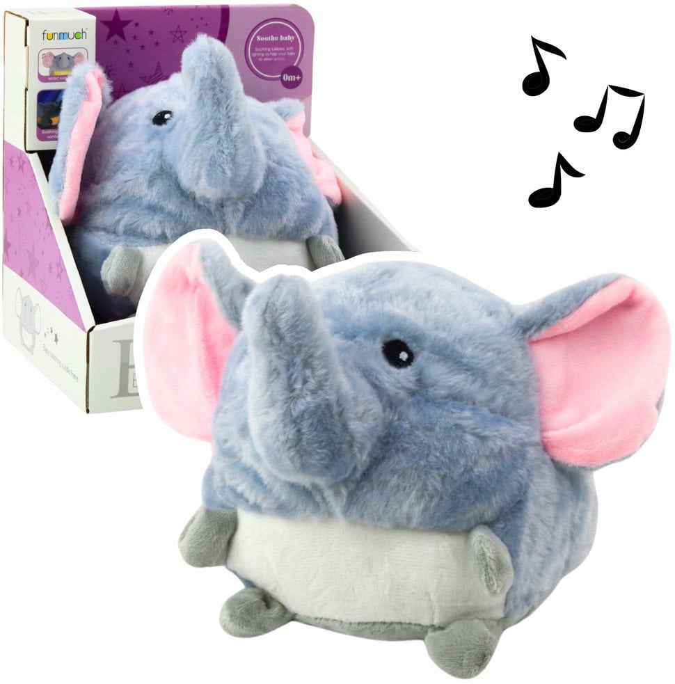 Pluszowy Słonik Usypiająca Przytulanka Światło Dźwięk Szary