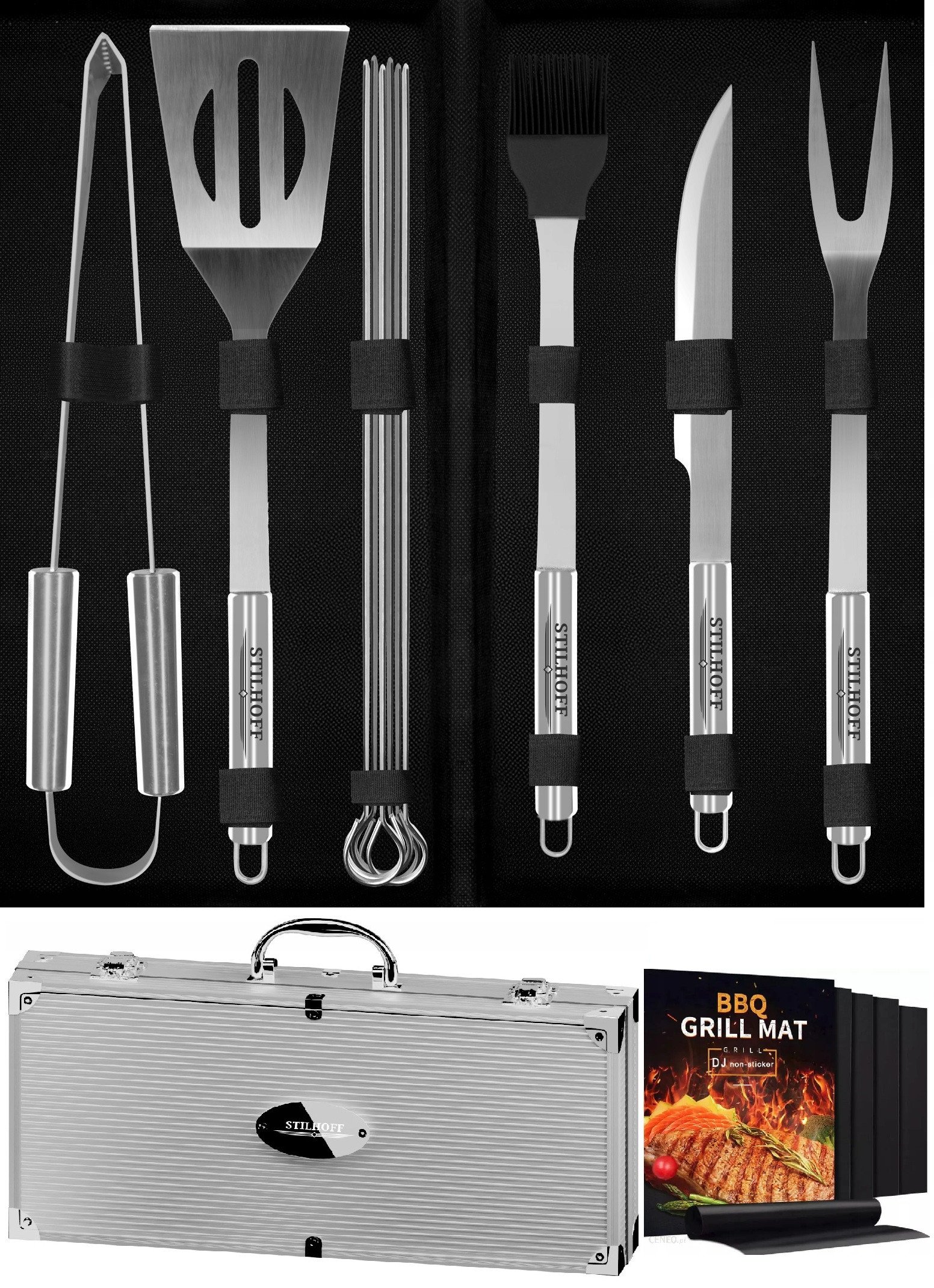 Zestaw akcesoria do GRILLA STILHOFF sztućce przybory 15szt 9+walizka+5xmata