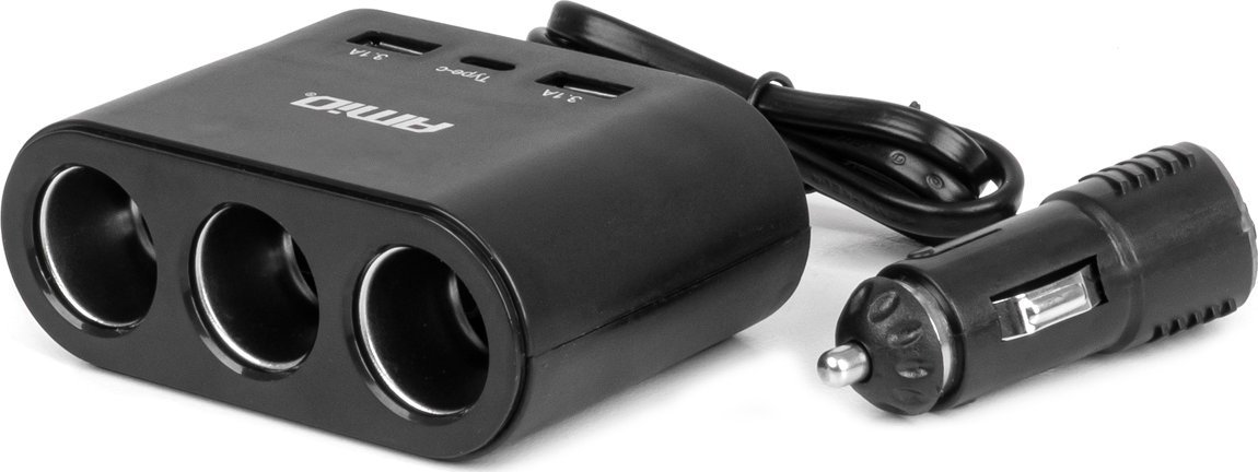 Rozdzielacz gniazda zapalniczki z ładowarką 2x usb-a 1x usb-c 12v 24v 120w 70cm amio-04361