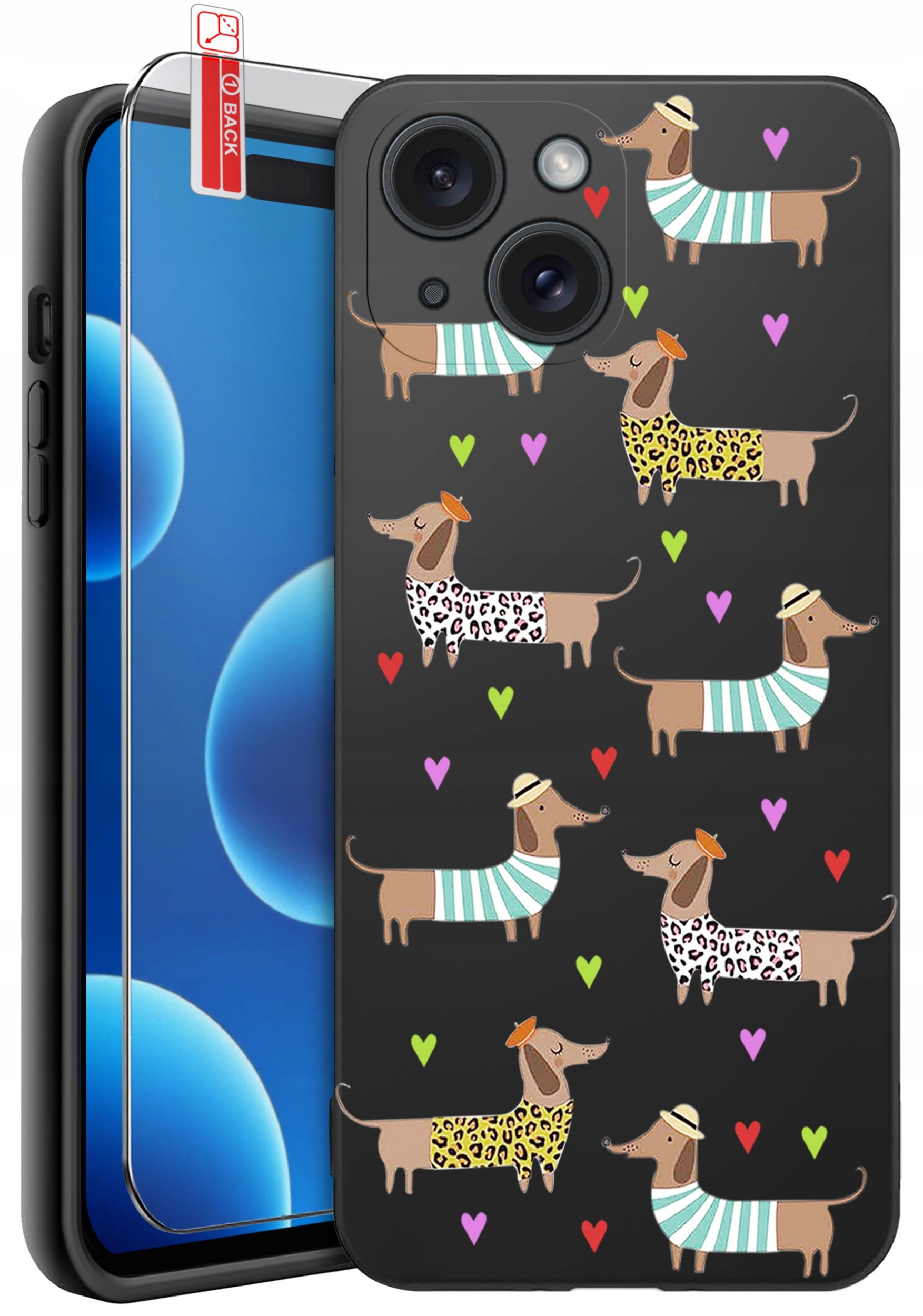 ETUI do iPhone 15 | WZORY | SILIKONOWE MATT CASE + SZKŁO 9H