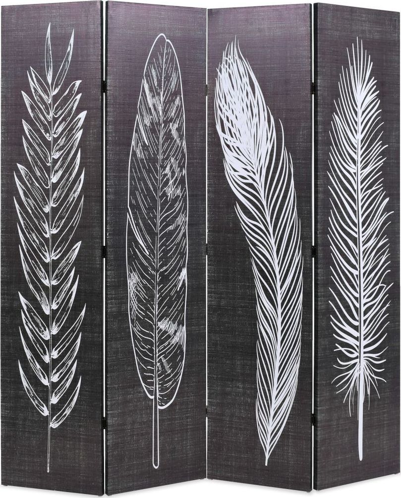 vidaXL Składany parawan, 160x170 cm, motyw piór, czarno-biały