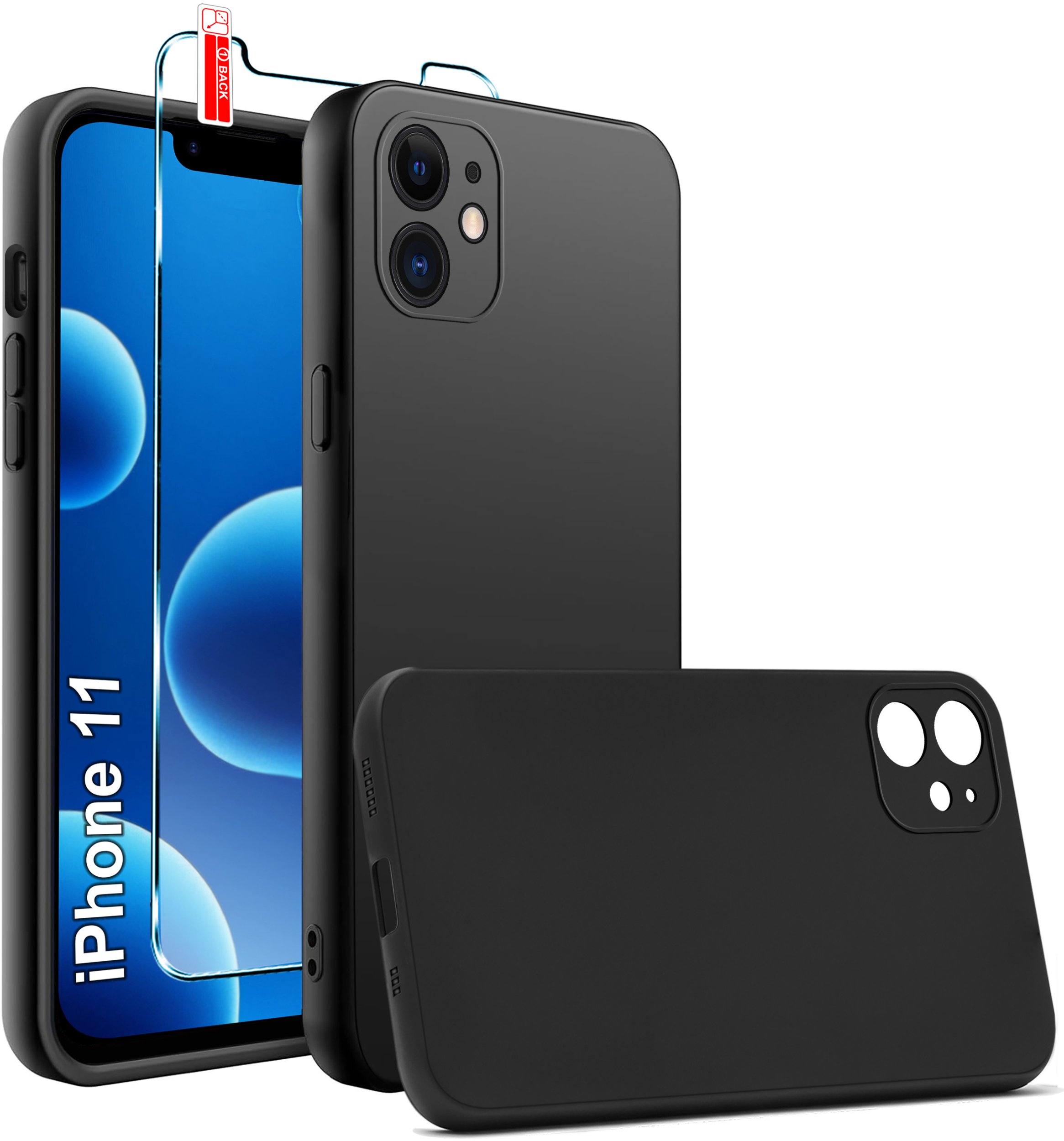 Etui Czarne Matowe Silikon Slim do iPhone 11 + SZKŁO 9H