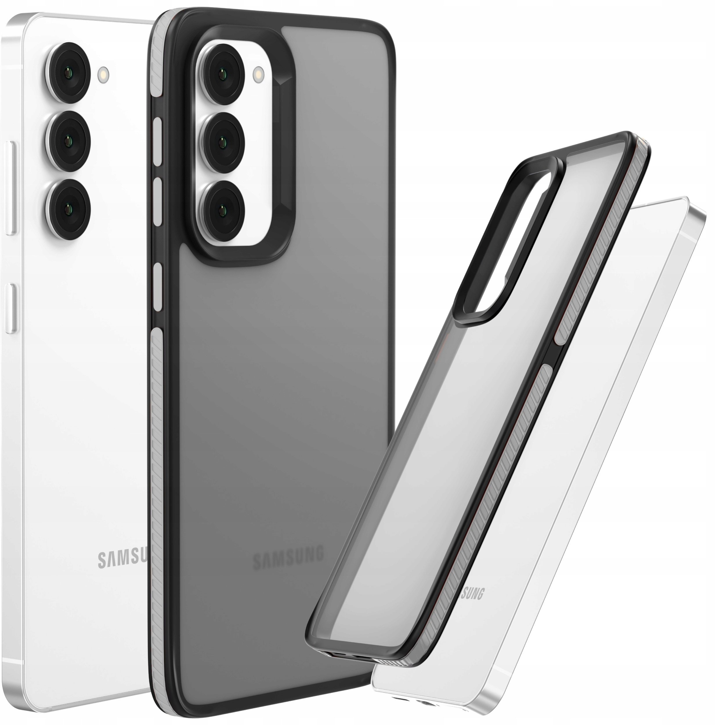 Etui Do Samsung Galaxy S23 (Matowe, Szara Ramka, Bumper, Plecki, Ochronne)