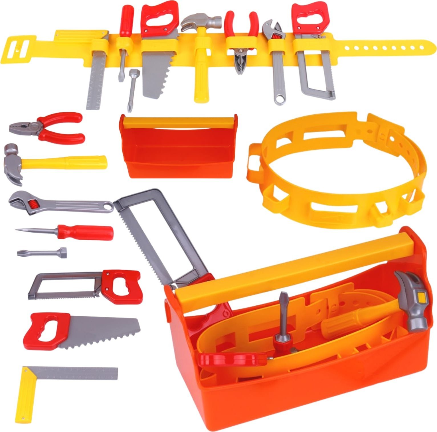 Skrzynka Z Narzędziami Zestaw Mały Majsterkowicz Pas Młotek Klucze Śruby