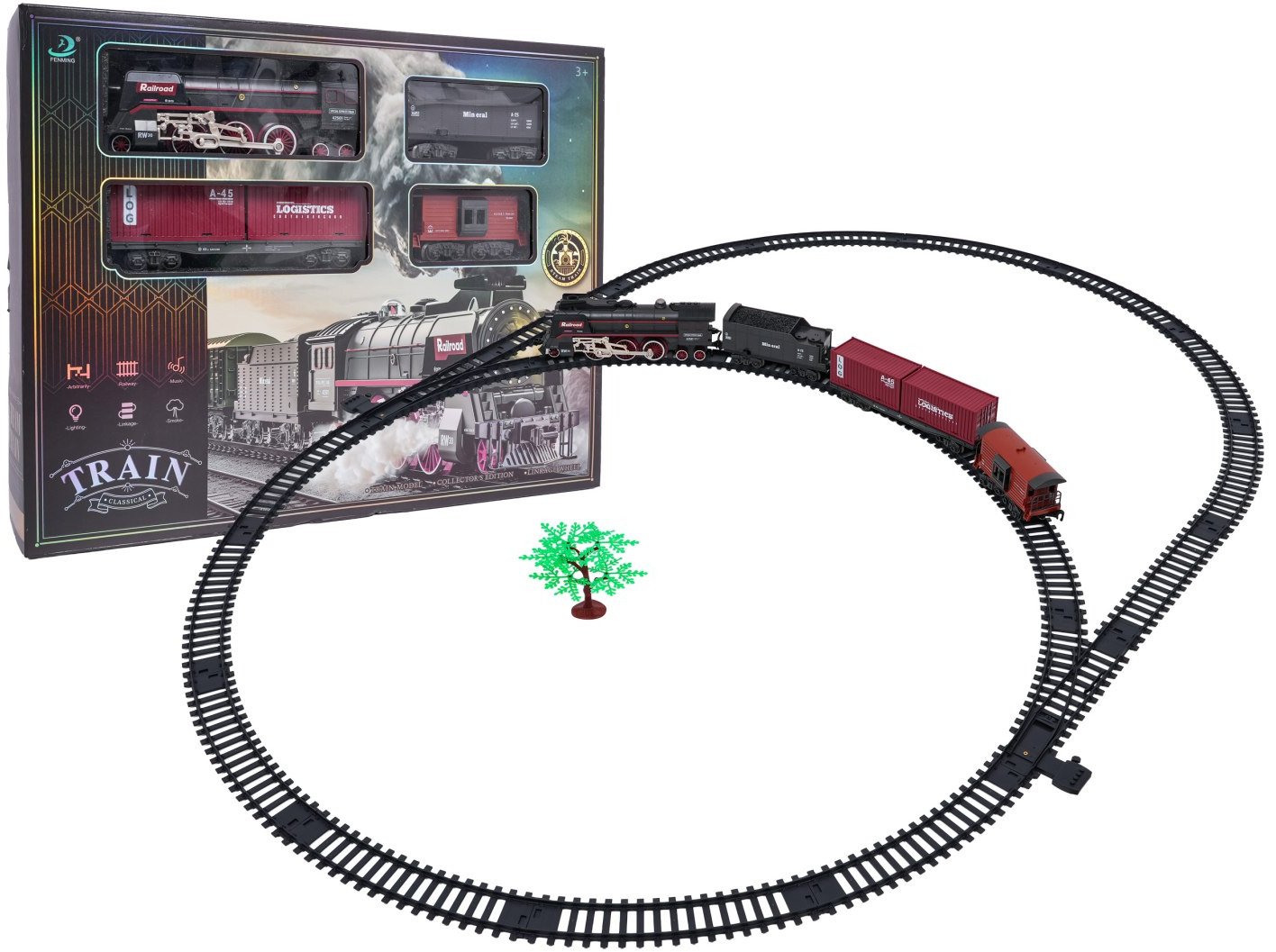 Kolejka Retro z Funkcją Świateł, Dźwięku i Dymu 138cm