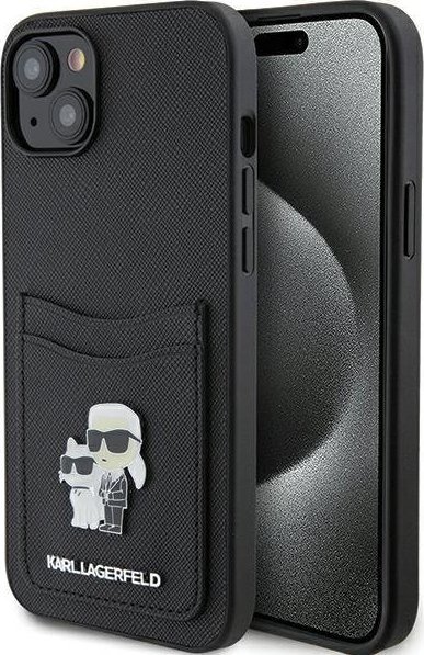 Karl Lagerfeld KLHCP15SSAPKCNPK iPhone 15 6.1" czarny/black hardcase Saffiano Cardslot Karl&Choupette Metal Pin