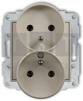 60MGPR-2z MINI Mechanizm gniazda podwójnego do ramki z uziemieniem 2x(2P+Z) (bez przesłon torów prądowych) taupe 60MGPR-2z