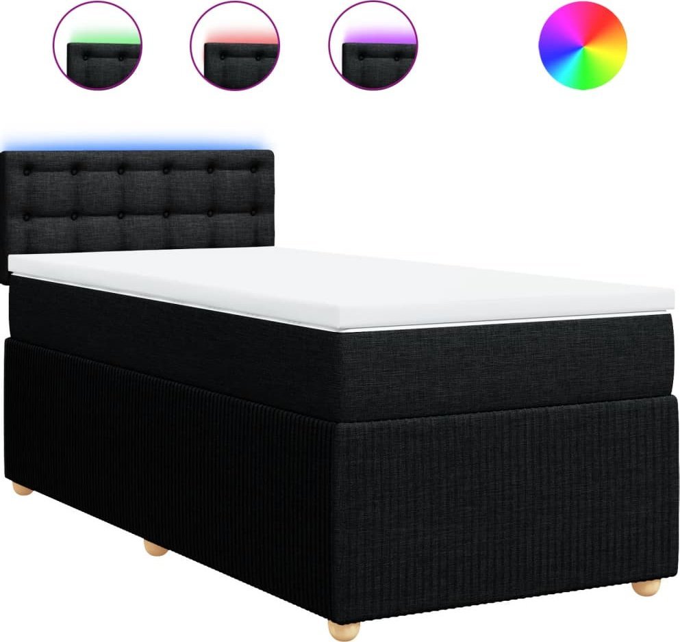 Łóżko Kontynentalne Z Materacem, Czarne, Tkanina 90X190 Cm