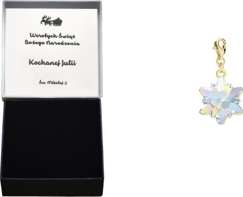 Radziszewska Jewellery Złoty Charms Płatek Śniegu Kryształowy Prezent 925 ŻYCZENIA GRATIS