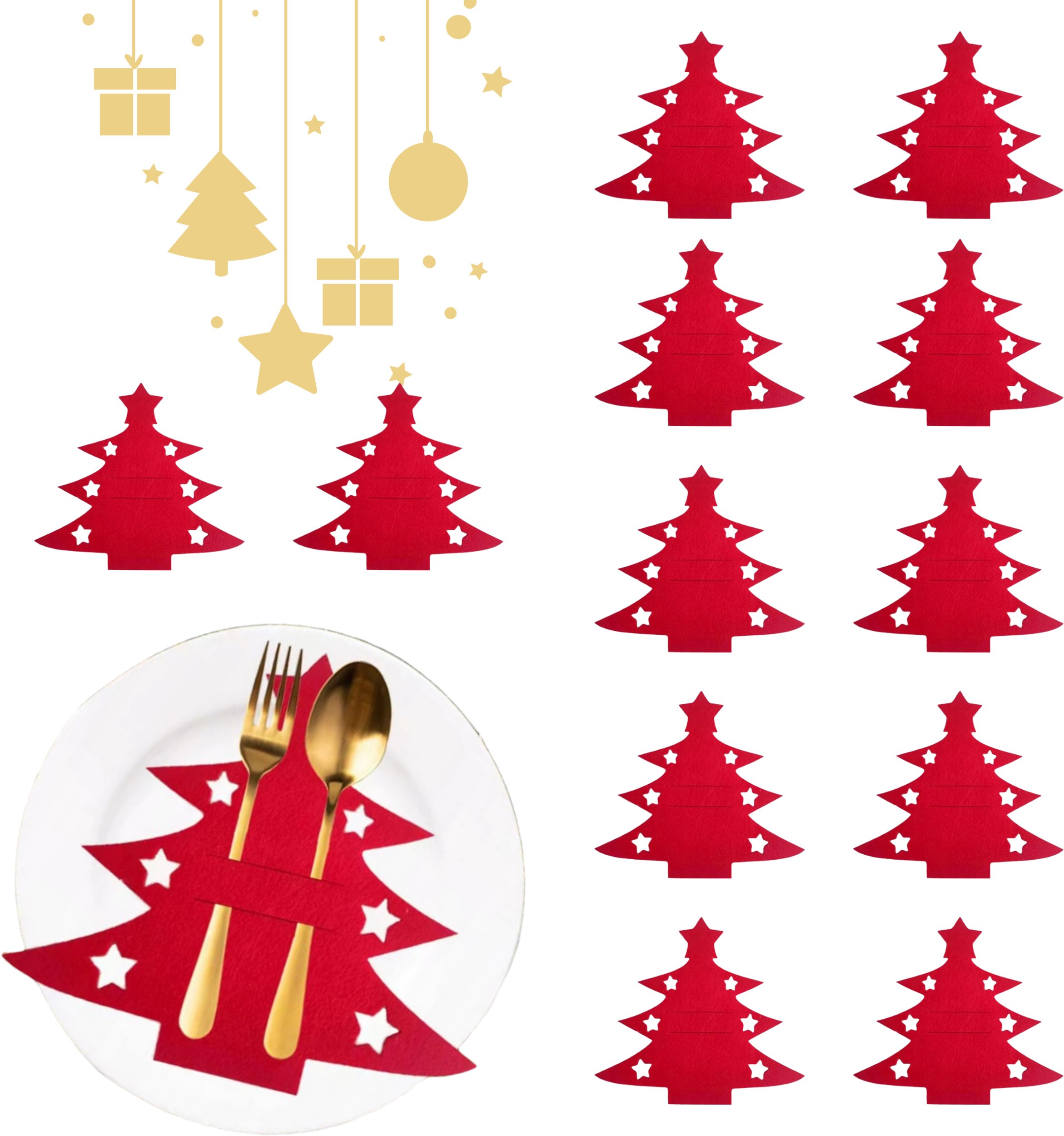 ETUI NA SZTUĆCE FILCOWE 12SZT W KSZTAŁCIE CHOINKI CZERWONE DEKORACJA ŚWIĘTA