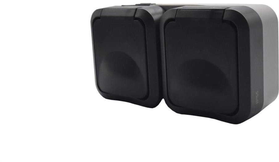 Gniazdo z uziemieniem podwójne natynkowe Aqua Pro IP55 szaro grafitowe klapka dymna / 60327