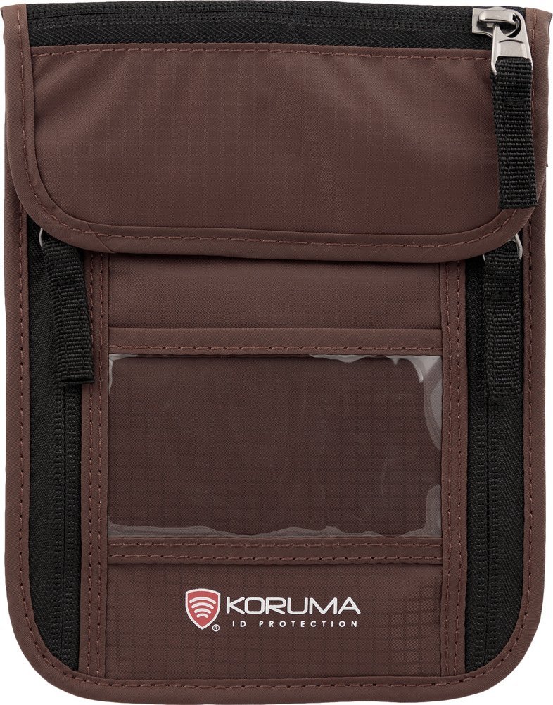 KORUMA Paszportówka antykradzieżowa na szyję z zabezpieczniem RFID STOP (Brązowy) Uniwersalny