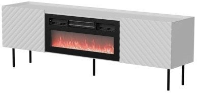 Cama Szafka RTV LUCCA 180x40x59 biały + kominek czarny