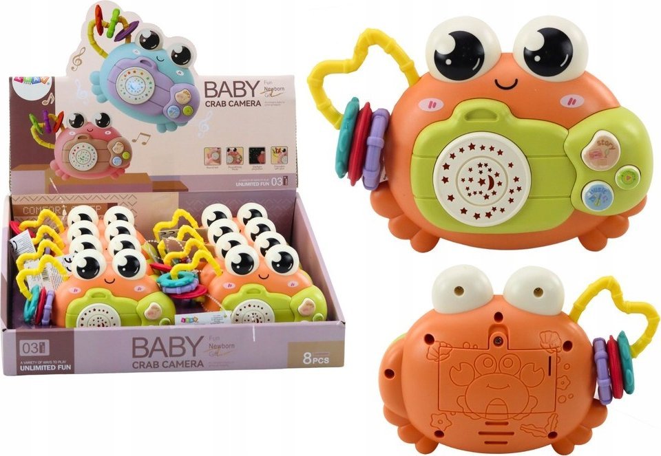 LeanToys Krab Aparat Grzechotka Projektor Na Baterie Dźwięki Pomarańczowy