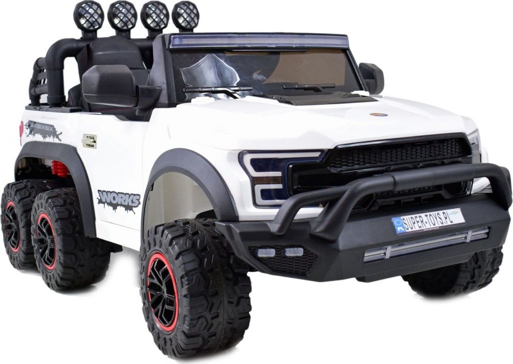 Import SUPER-TOYS MEGA JEEP WORKS SIX 4X4, 2 X 12V MĘKKIE KOŁA, MIĘKKIE SIEDZENIE/JC003