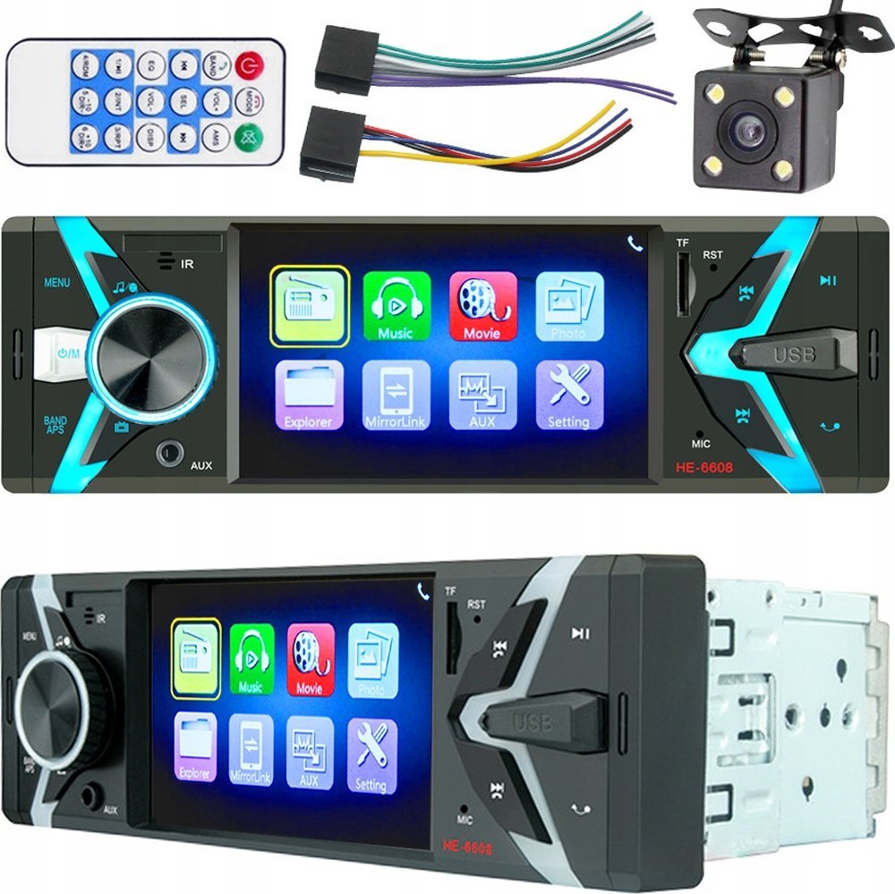 RADIO SAMOCHODOWE PODŚWIETLANE Z WYŚWIETLACZEM HE-6608