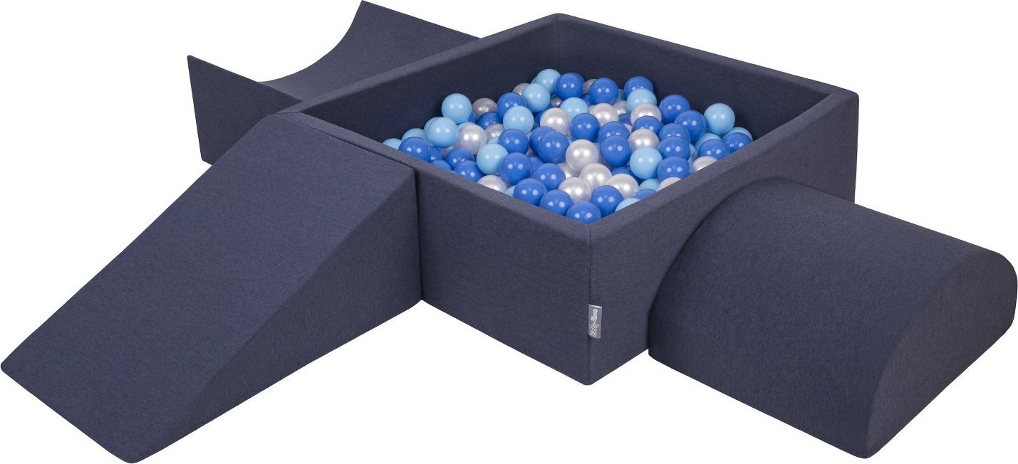 KiddyMoon KiddyMoon Piankowy plac zabaw PPZP-KW30D-114 z piłeczkami granatowy: babyblue-niebieski-perła basen 300/klin L/rampa L/półwałek L Zabawka pl