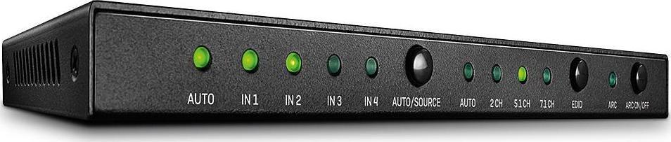 Lindy Lindy 38249 Switch (Przełącznik) 4-portowy HDMI 4K UHD z audio, portem optycznym i analogowym + pilot IR
