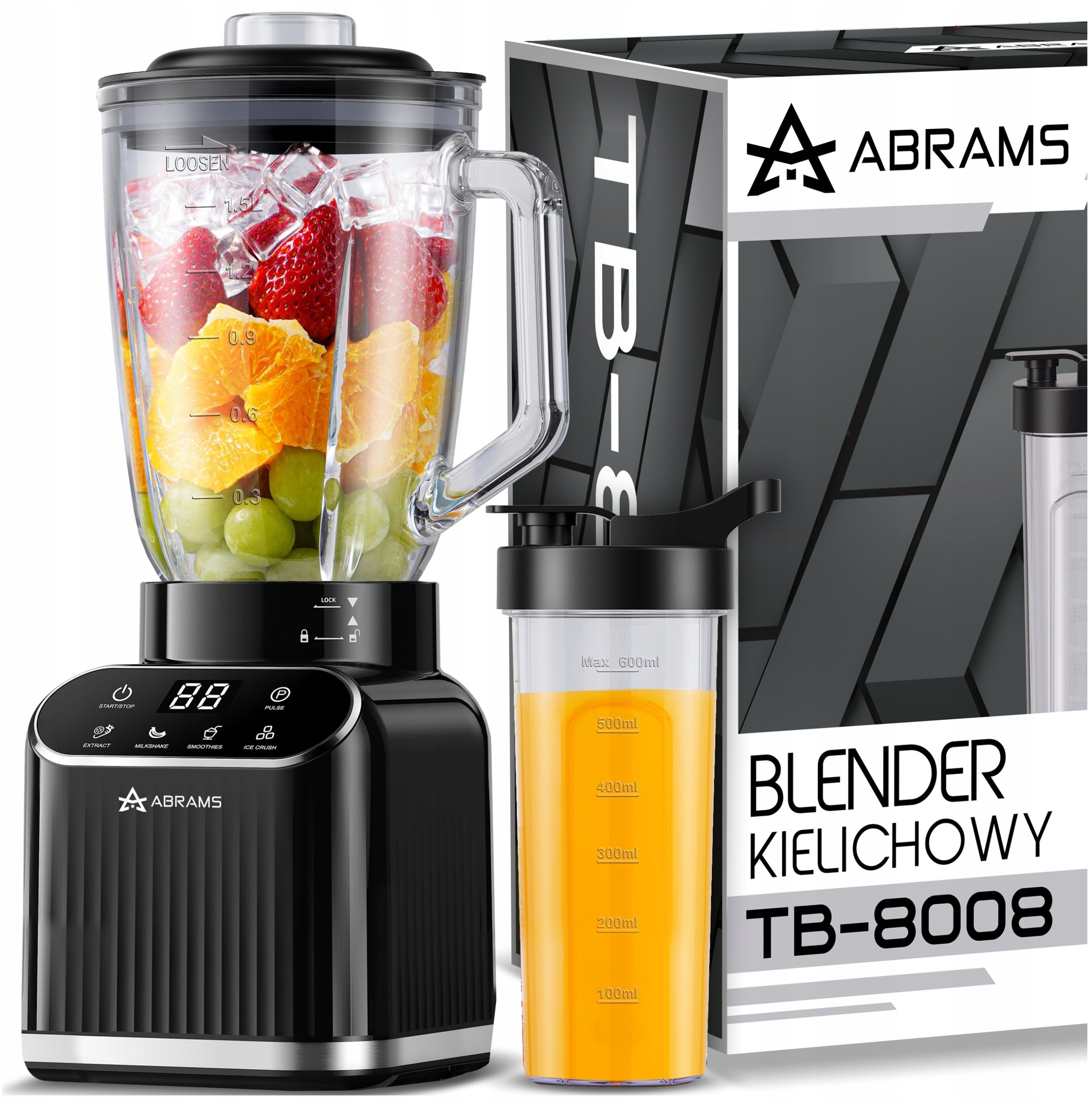 BLENDER KIELICHOWY SZKLANY 1,5L MIKSER DO SMOOTHIE KOKTAJLI OSTRZA TYTANOWE