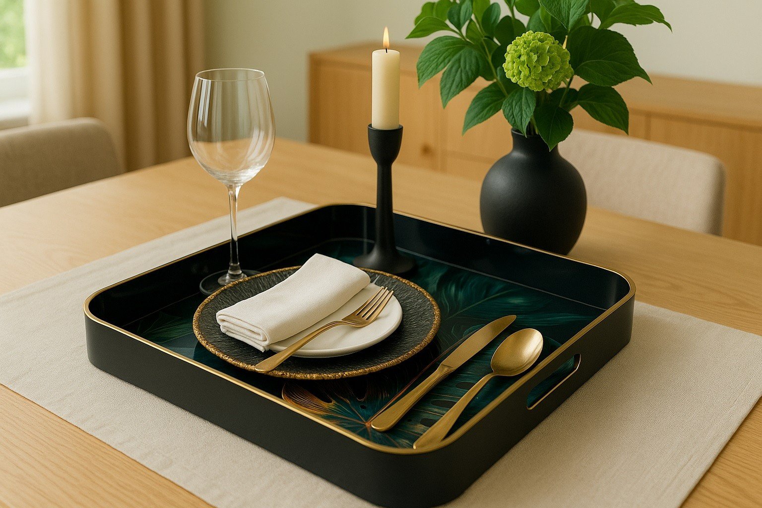 Taca dekoracyjna 35x35x4 cm Liść niebiesko-złota 172026