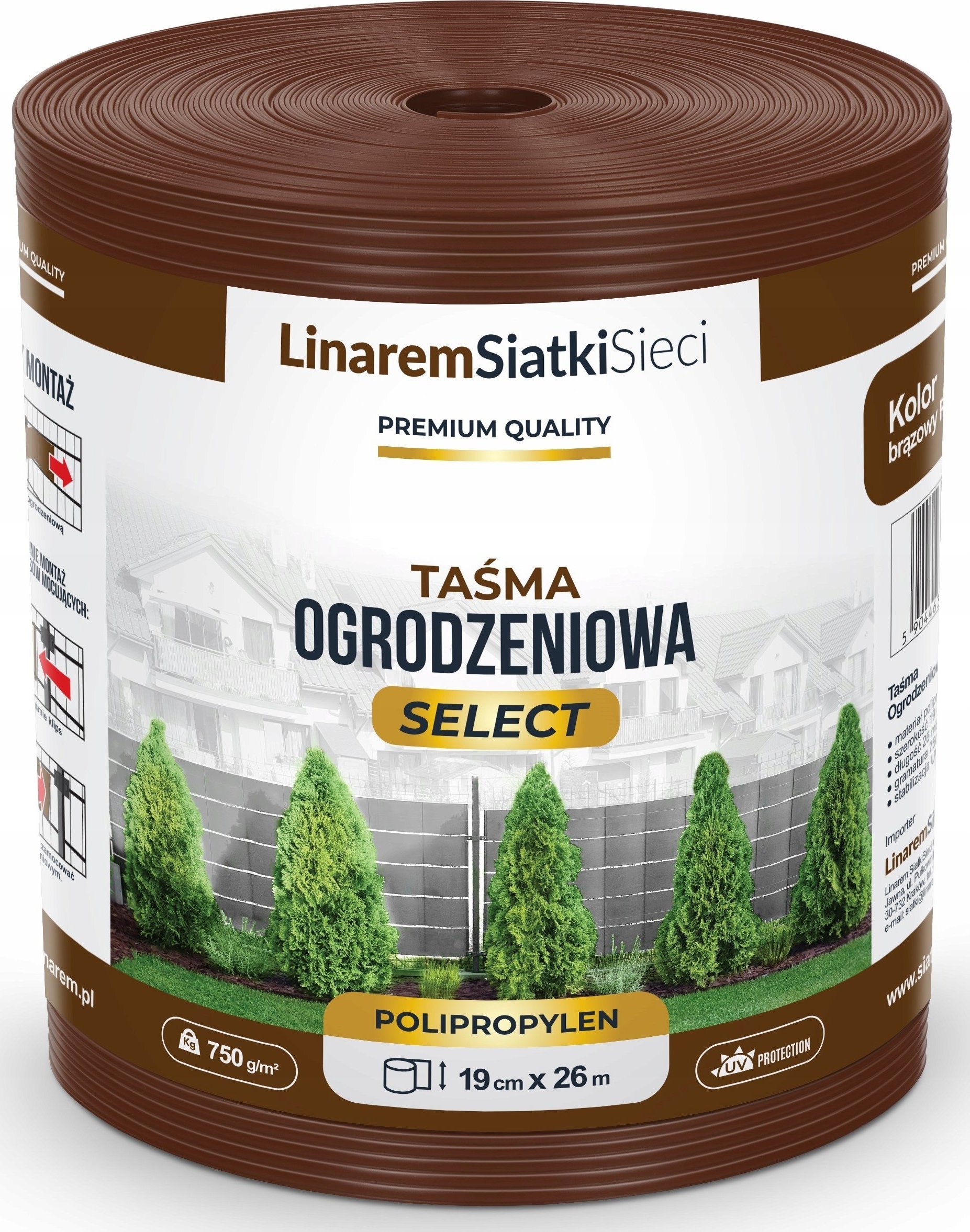 Linarem SiatkiSieci TAŚMA OGRODZENIOWA PREMIUM SELECT 19x26m DO OGRODZENIA PANELOWEGO BRĄZOWA