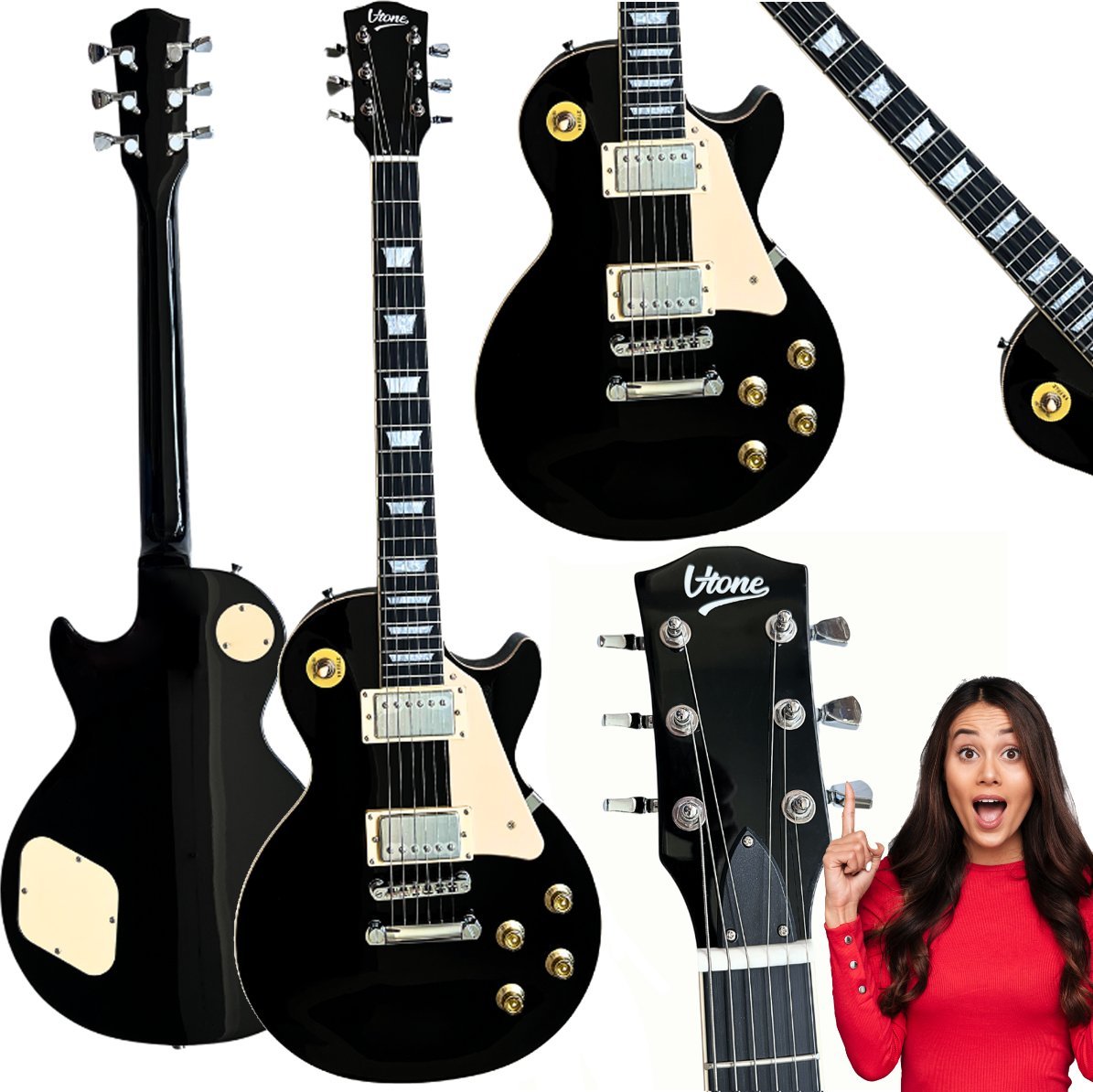 V-TONE VLP1 BK gitara elektryczna 4/4 Les Paul 39" HH czarna cutaway klucz imbusowy