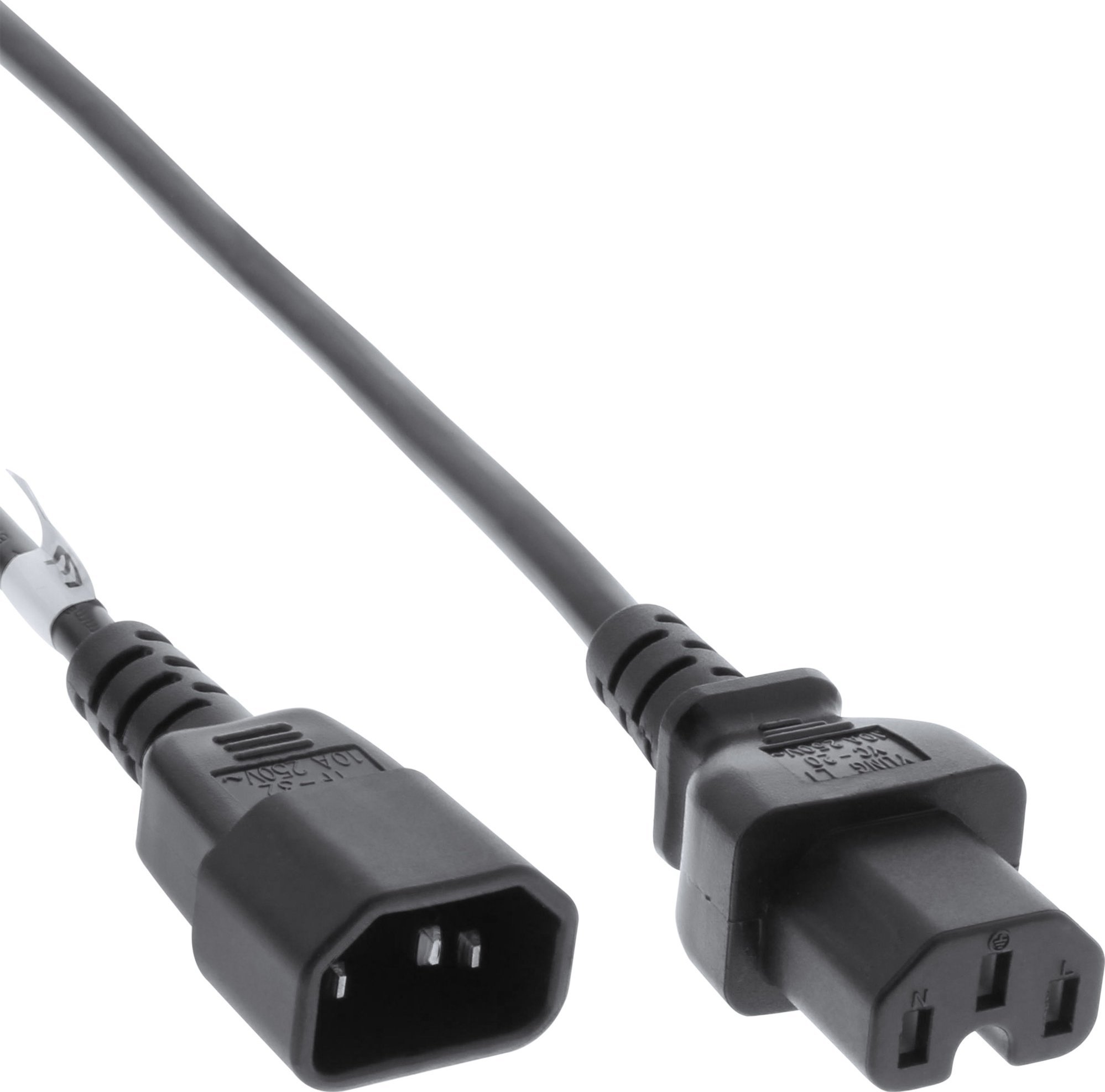 Kabel zasilający InLine InLine® Power cable extension, hot condition connector IEC-C15 straight to IEC-C14 straight, 1.8m, black