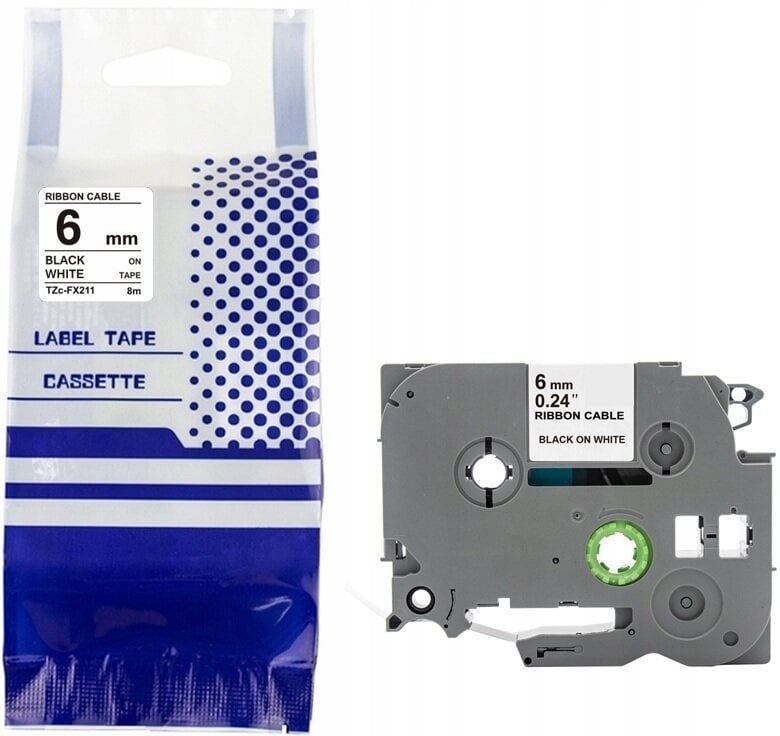 Taśma BROTHER TZe-FX211 6mm x 8m czarny na białym zamiennik