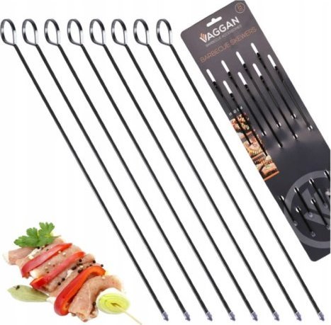 Koopman Szpikulce do grilla na szaszłyki stalowe czarne 31,5 cm 8 sztuki