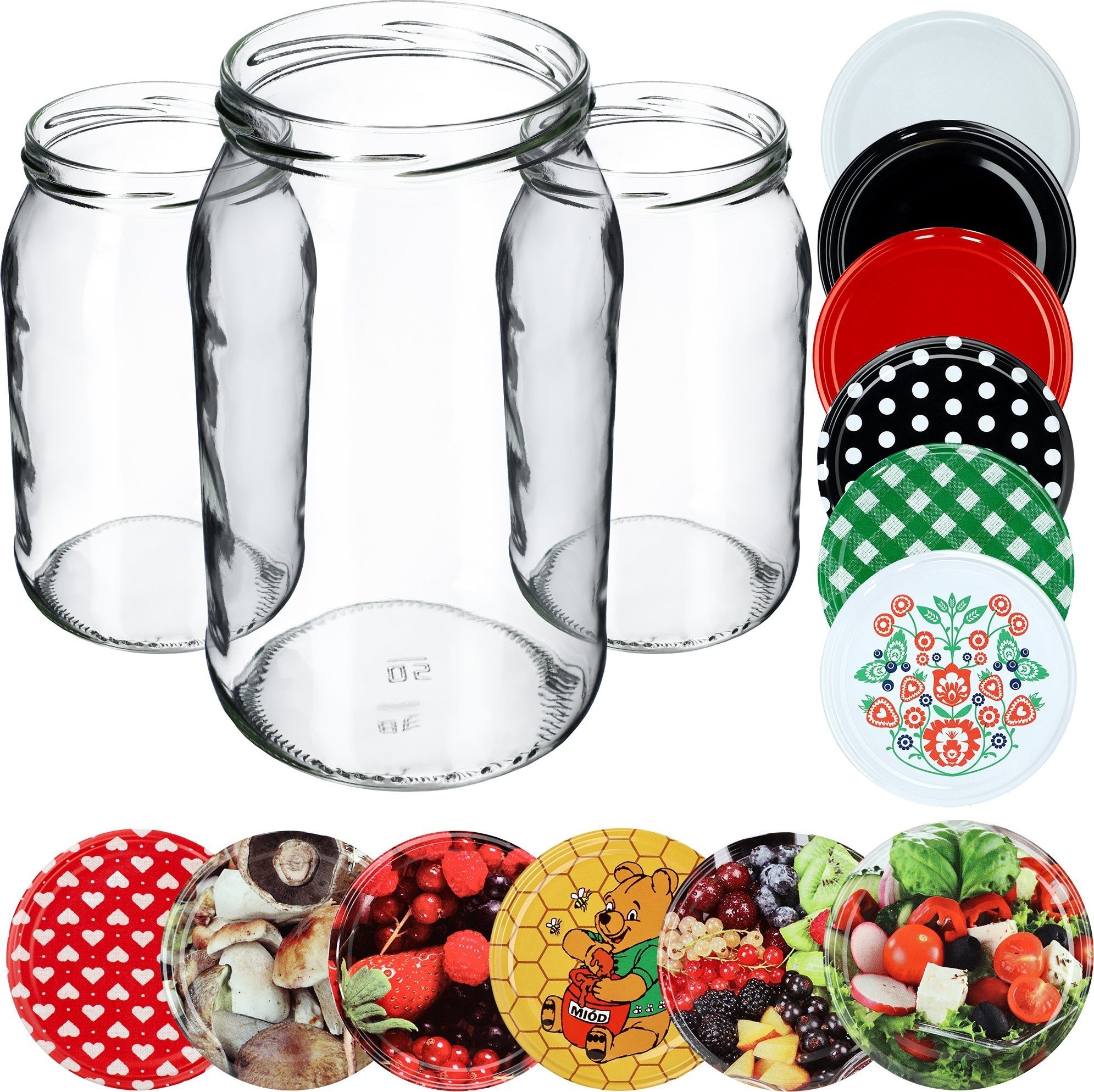 Kadax 48x Słoiki 900ml Na Przetwory Miód + Zakrętki 82mm