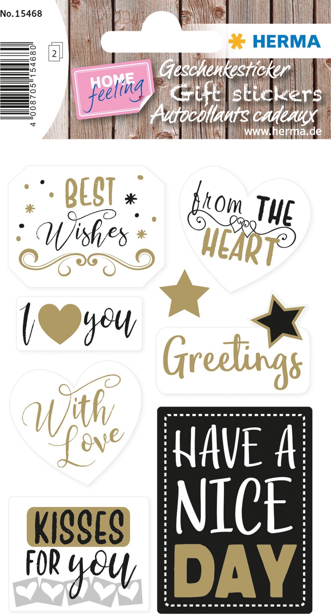 Herma HERMA Geschenkesticker HOME Best Wishes Goldprägung 14St.