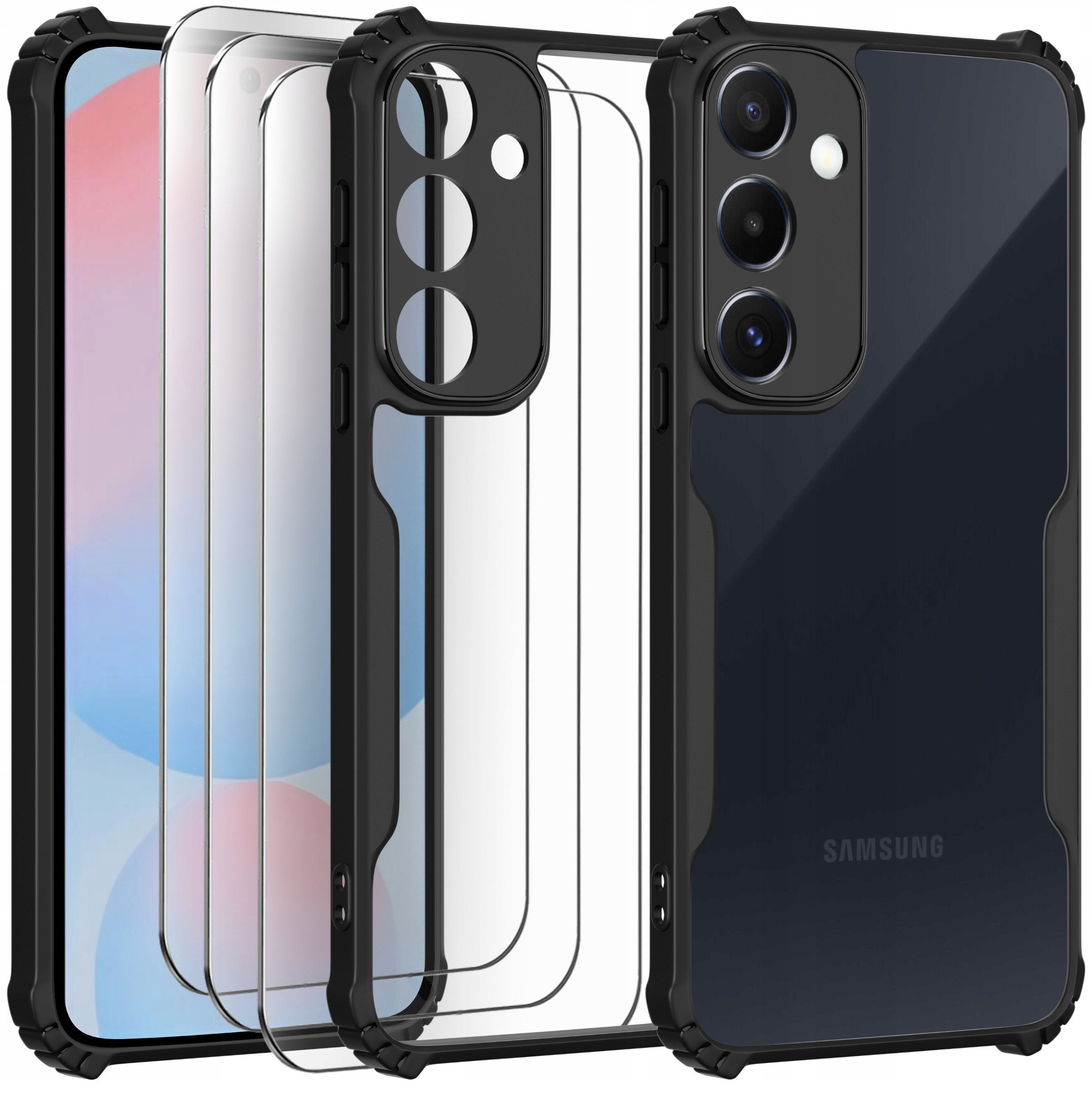 Etui do Samsung A56 5G Pancerne Przeźroczyste Plecki 3x szkło