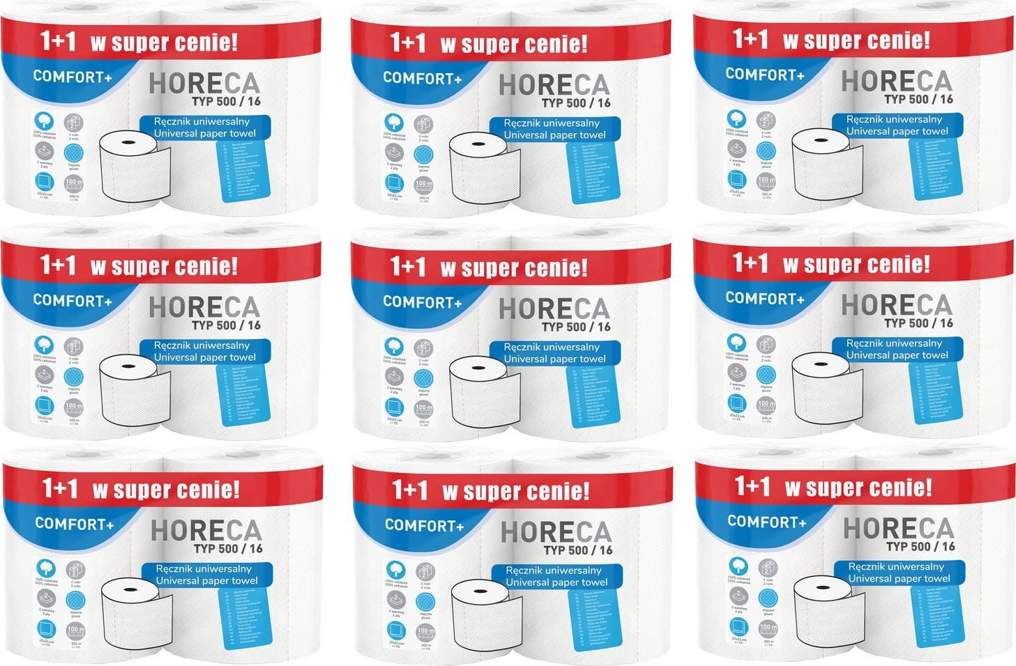 Horeca Ręcznik papierowy 2R HORECA COMFORT+ typ 500/16 100m 2W (1+1) - 18 Rolek