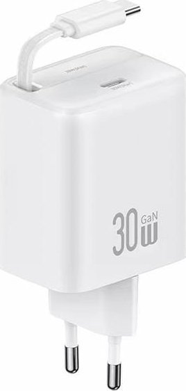 Ładowarka Usams USAMS Ład. siec. 1xUSB-C ze zwijanym kablem USB-C Retractable PD+QC 30W Gan Fast Charging biały/white YC Series CC241TC02 (US-CC241)